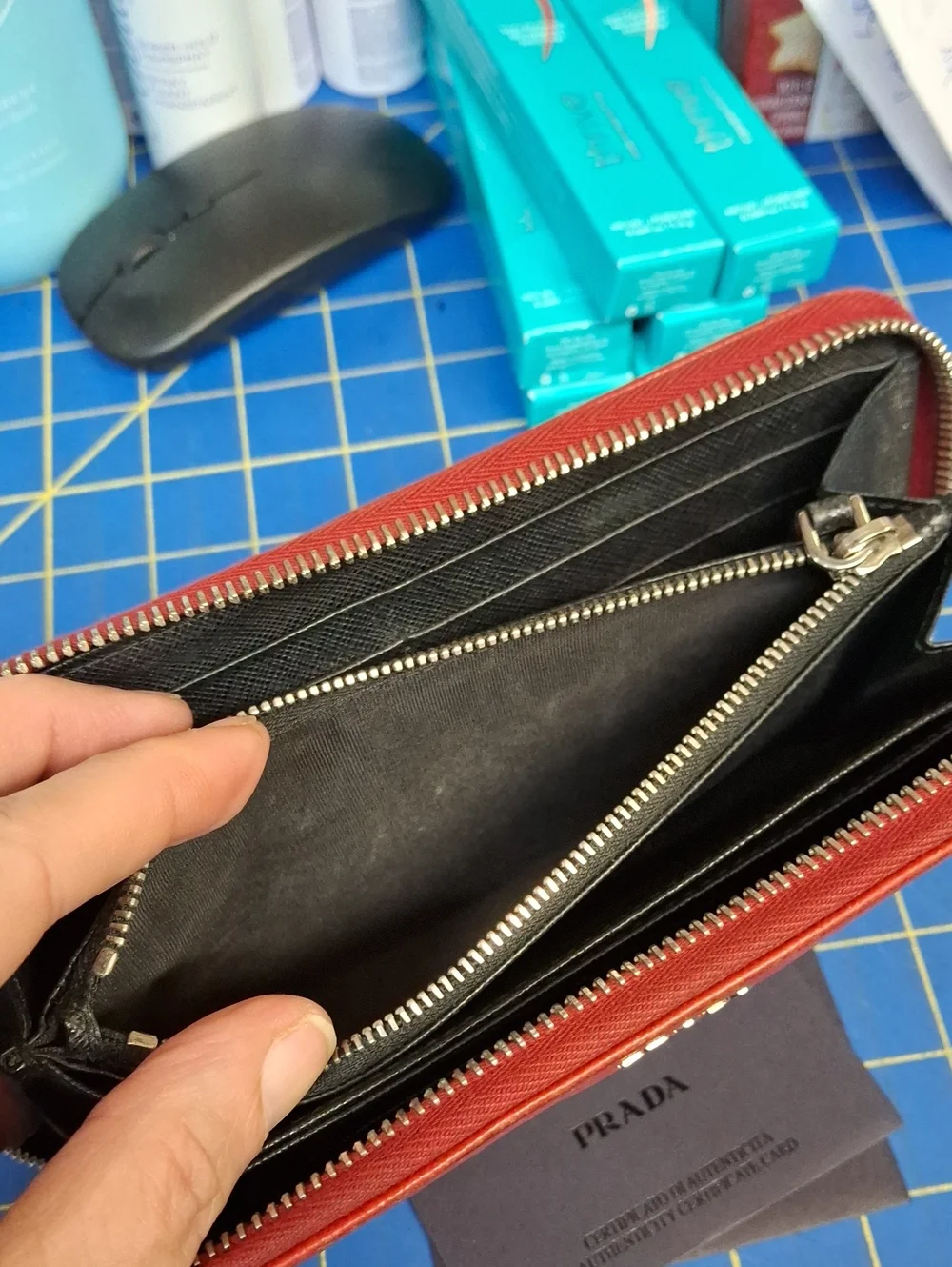 Prada Red Zip-Around 8x4 Leather Wallet Pre-Loved